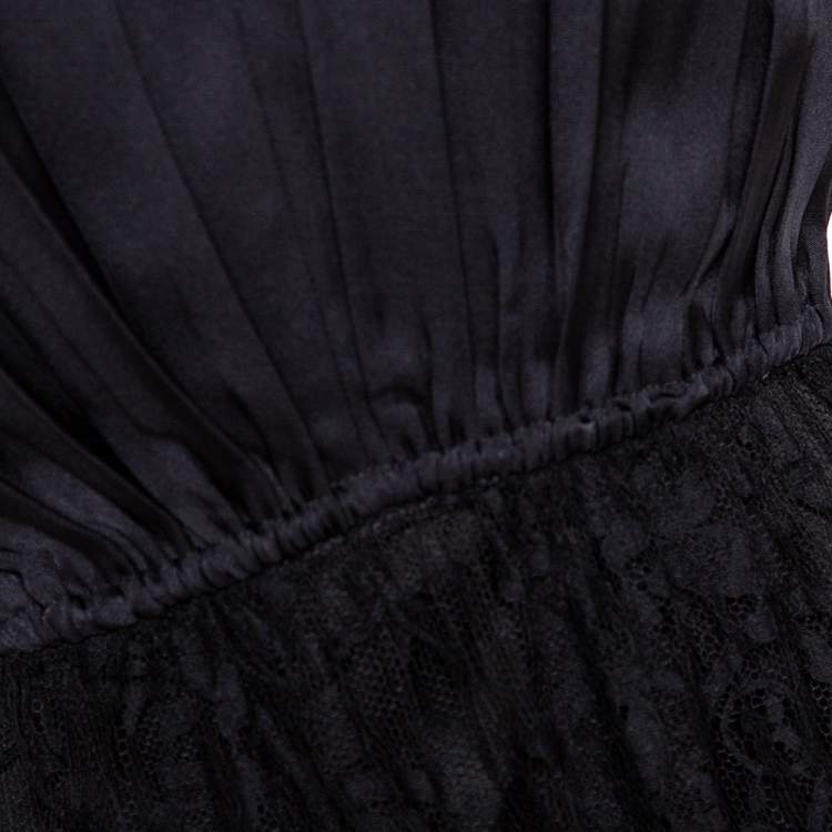 Pre Owned Alexander McQueen Black Silk Lace Trim Asymmetrical Top M