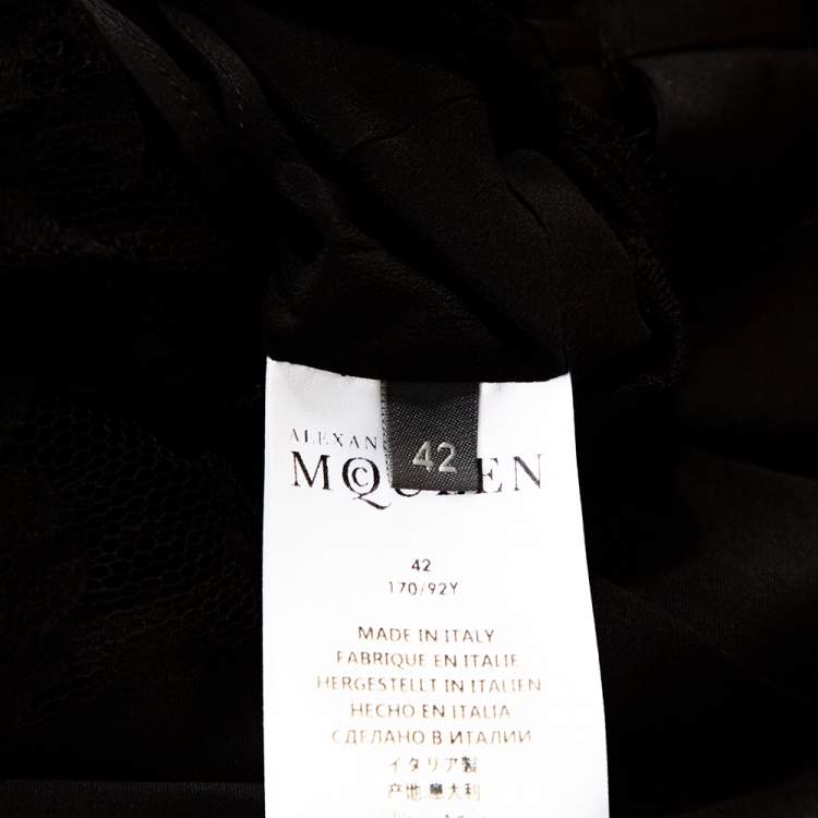 Pre Owned Alexander McQueen Black Silk Lace Trim Asymmetrical Top M