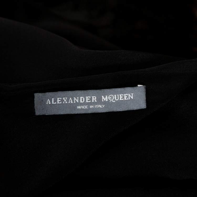 Pre Owned Alexander McQueen Black Silk Lace Trim Asymmetrical Top M