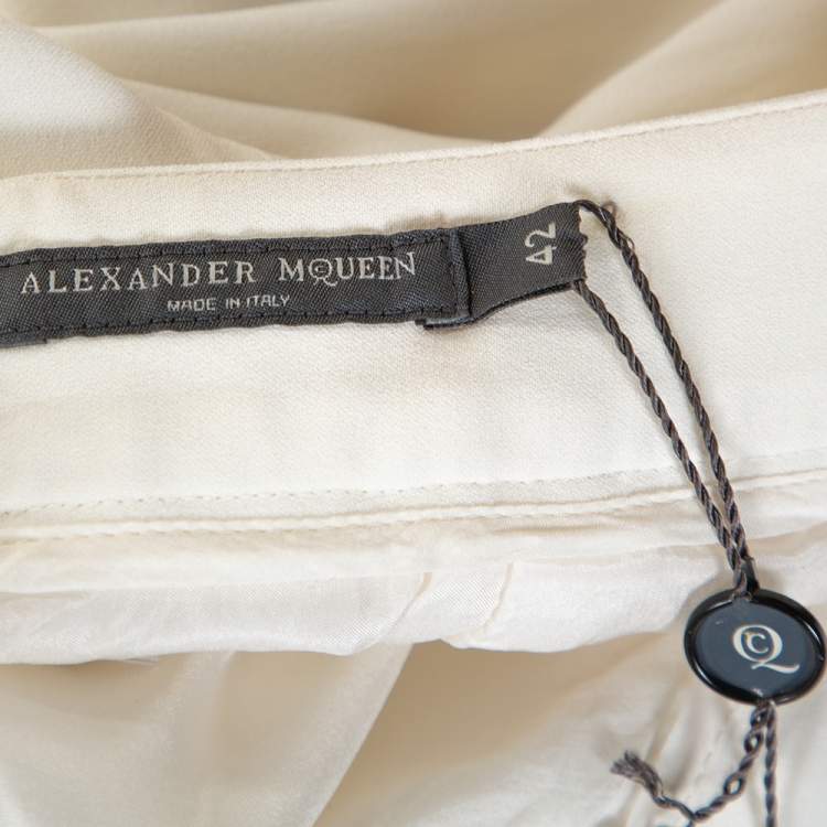 Pre Owned Alexander McQueen Cream Crepe Straight Leg Trousers M
