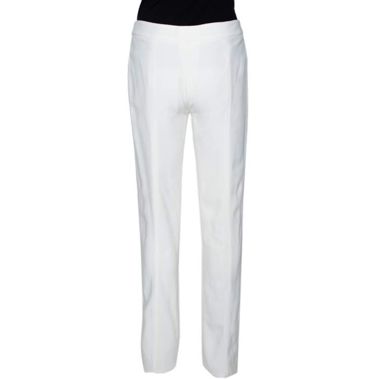 Pre Owned Alexander McQueen Cream Crepe Straight Leg Trousers M