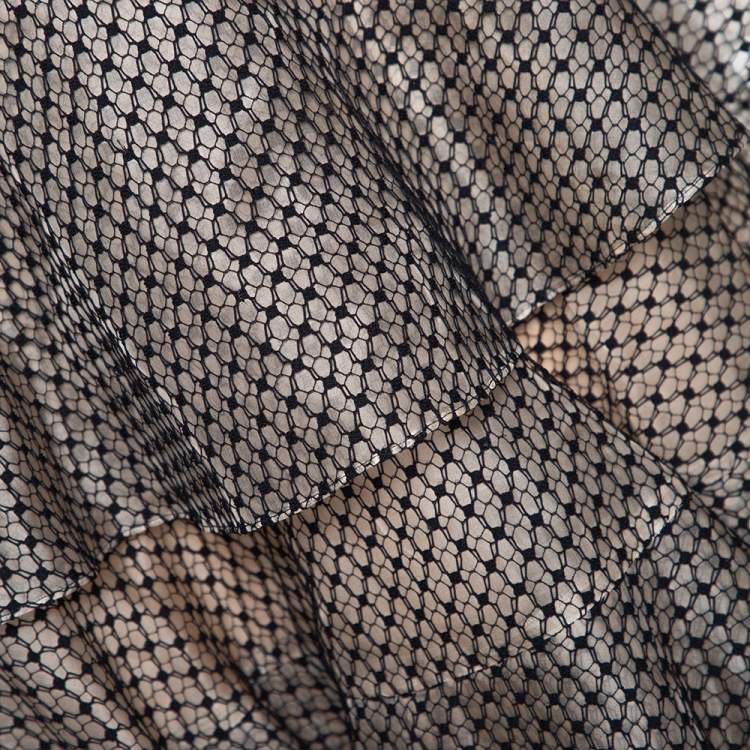 Pre Owned Alexander McQueen Black & Cream Silk Lace Overlay Tiered Skirt M