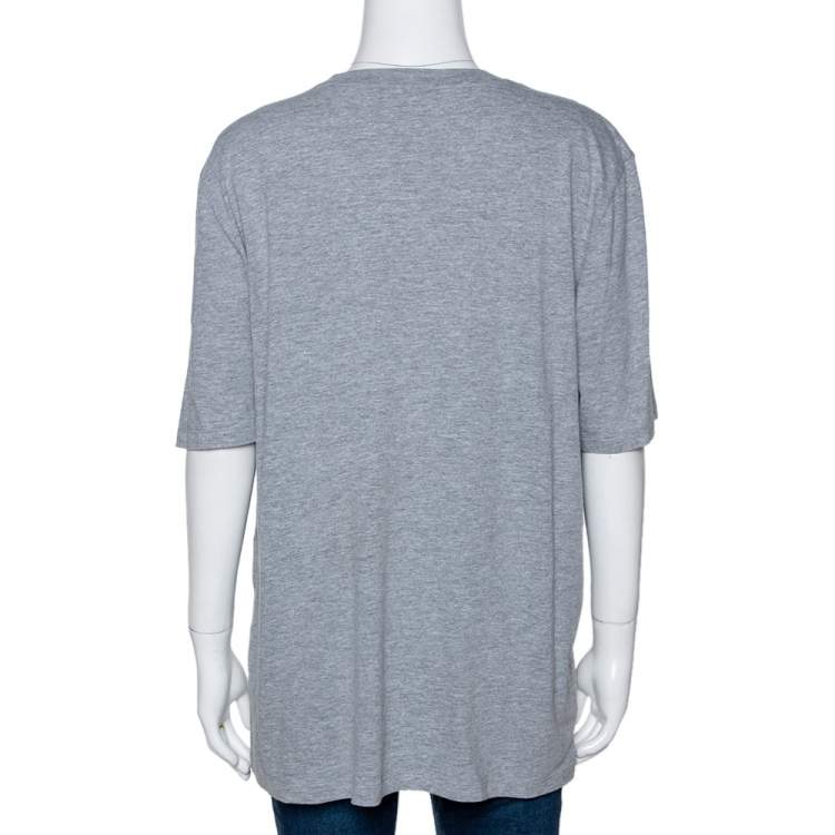 Pre Owned Alexander McQueen Grey Cotton Floral Sequin Embellished T Shirt M