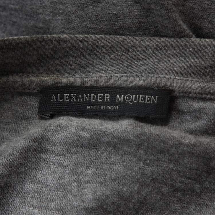 Pre Owned Alexander McQueen Grey Cotton Floral Sequin Embellished T Shirt M