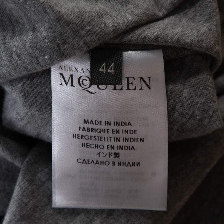 Pre Owned Alexander McQueen Grey Cotton Floral Sequin Embellished T Shirt M