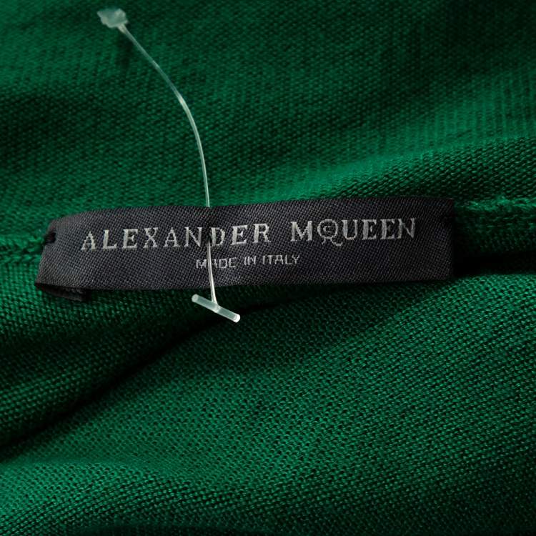 Pre Owned Alexander McQueen Green Knit Turtle Neck Fitted Dress L
