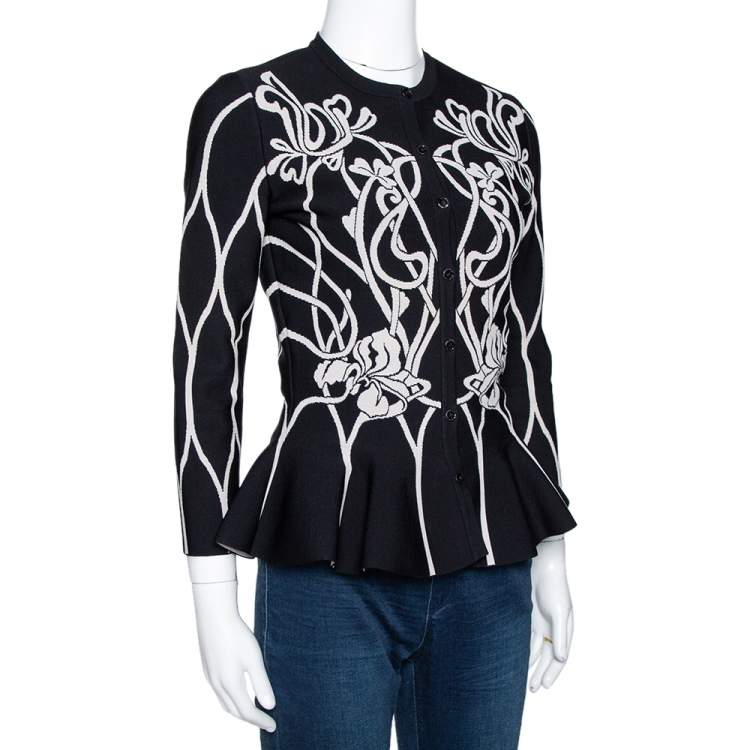 Alexander McQueen Black Jacquard Knit Peplum Cardigan M Alexander McQueen TLC