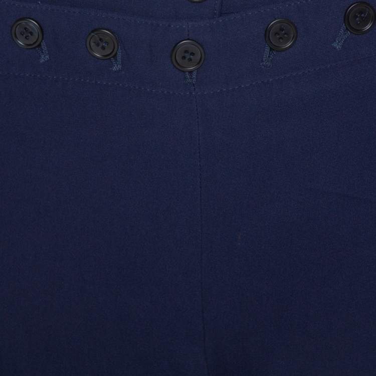 Pre Owned Alexander McQueen Navy Blue Crepe Button Detail Shorts S