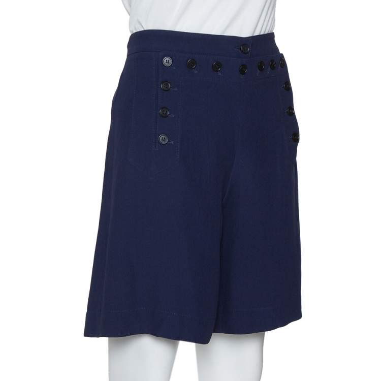 Pre Owned Alexander McQueen Navy Blue Crepe Button Detail Shorts S