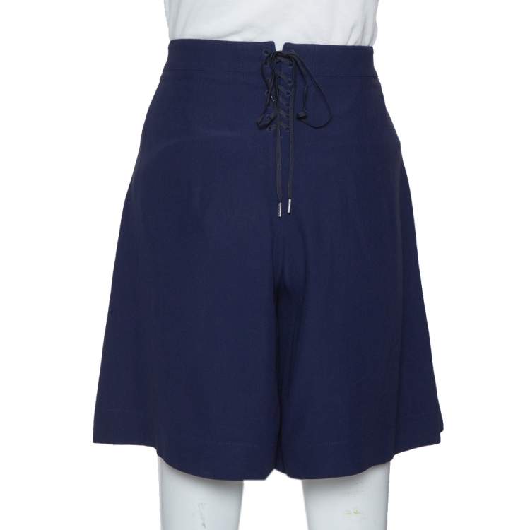 Pre Owned Alexander McQueen Navy Blue Crepe Button Detail Shorts S
