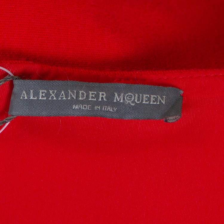 Pre Owned Alexander McQueen Red Wool Jersey Long Sleeve Flared Dress M 