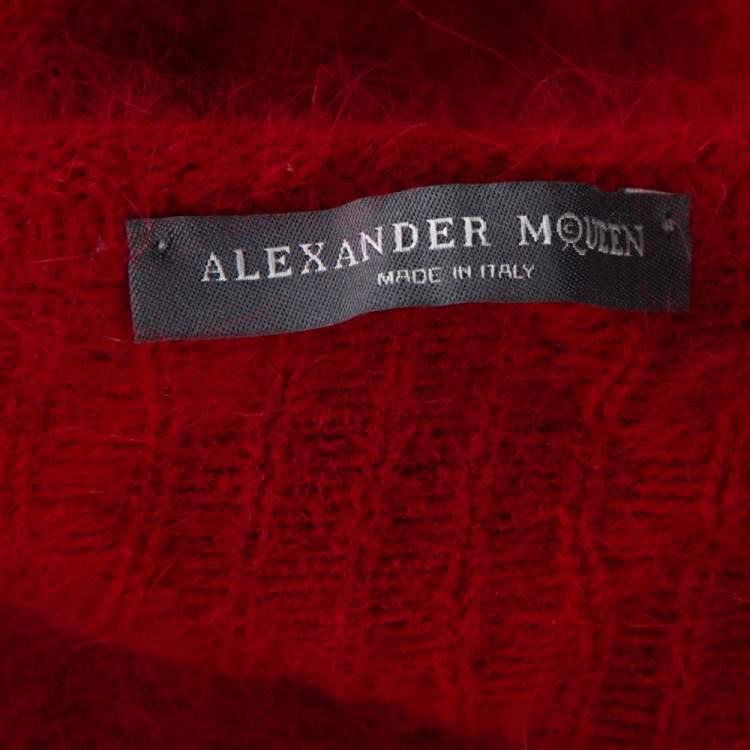 Pre Owned Alexander McQueen Red Angora Knit Balloon Sleeve Jumper M