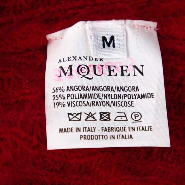 Pre Owned Alexander McQueen Red Angora Knit Balloon Sleeve Jumper M