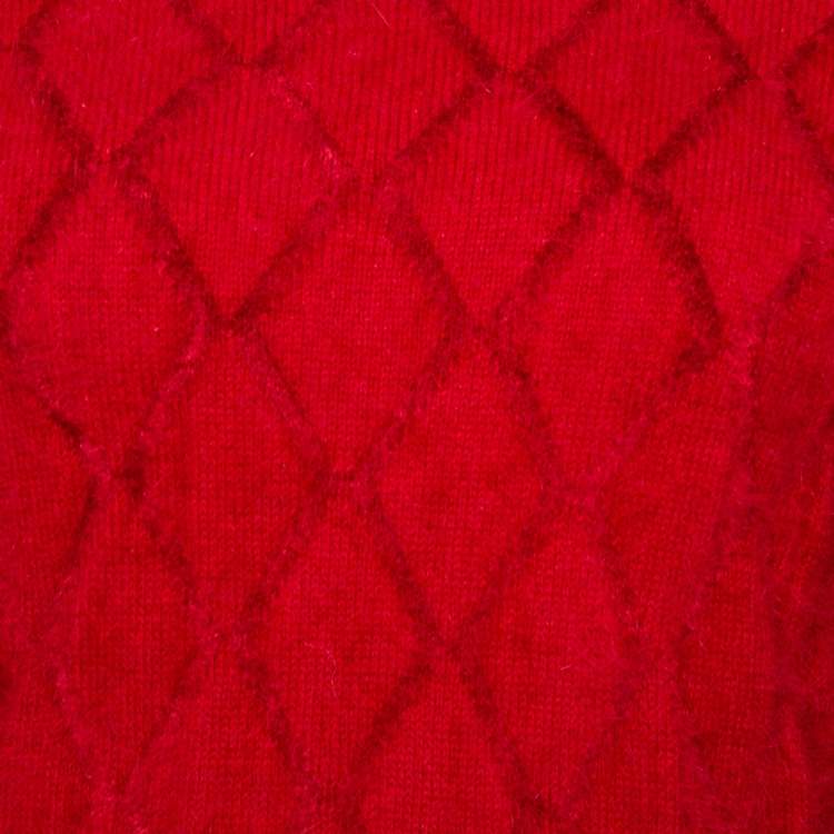 Pre Owned Alexander McQueen Red Angora Knit Balloon Sleeve Jumper M