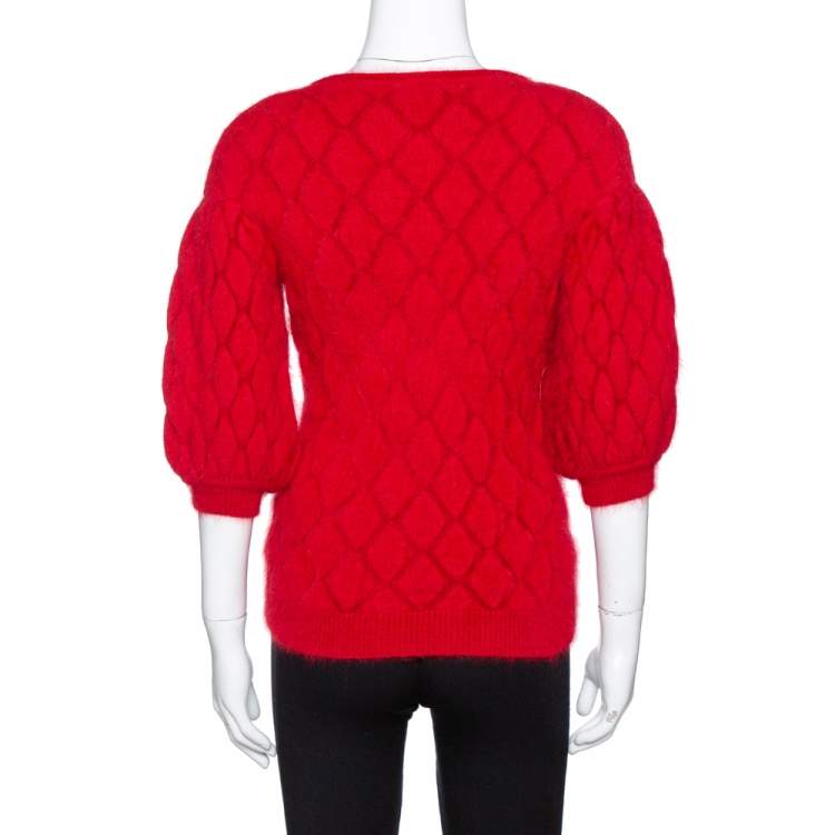 Pre Owned Alexander McQueen Red Angora Knit Balloon Sleeve Jumper M