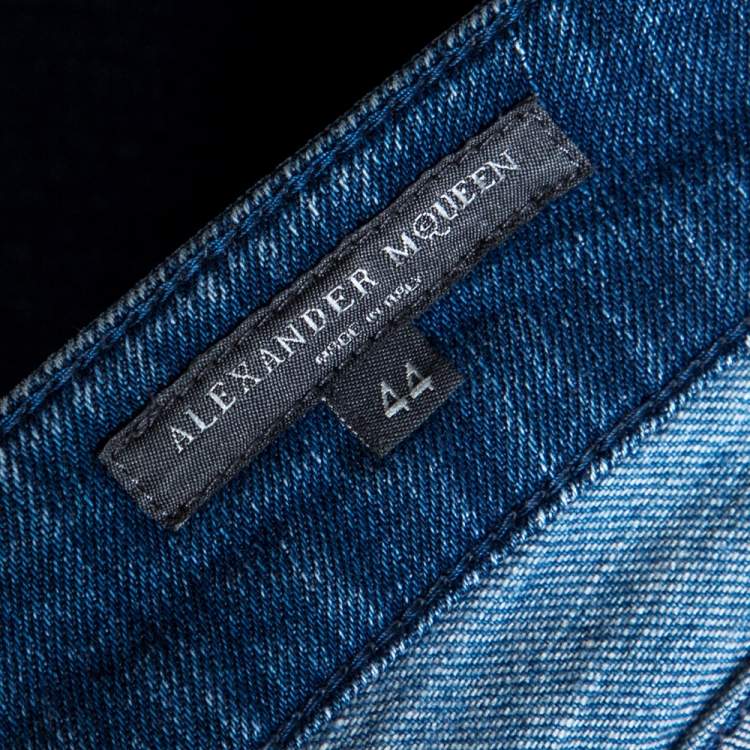 Pre Owned Alexander McQueen Blue Patchwork Denim Cropped Skinny Jeans M