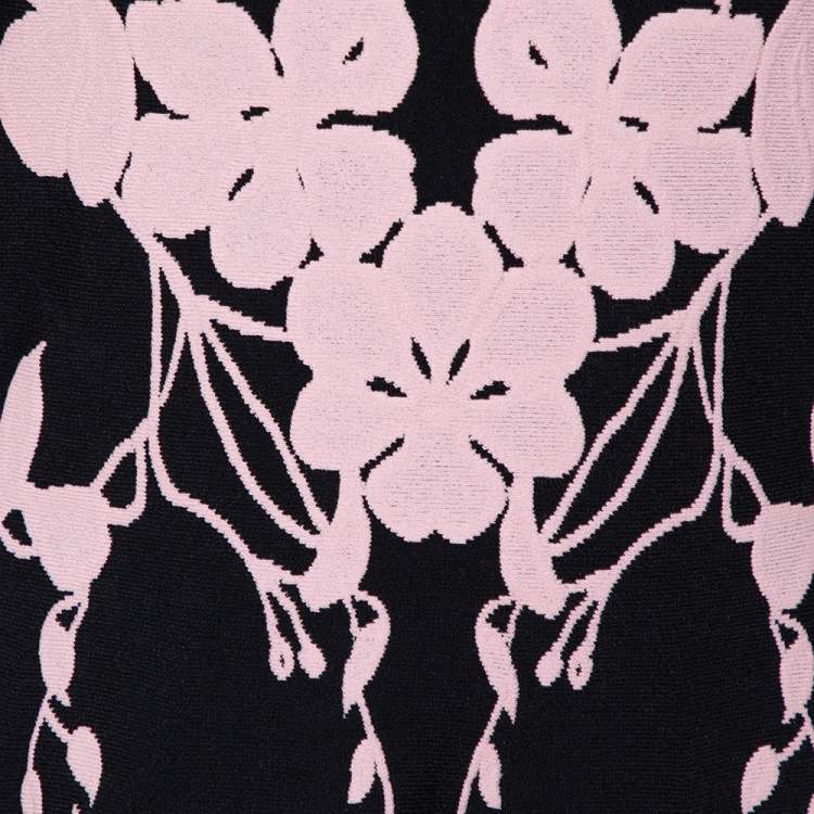 مملوكة مسبقًا Alexander McQueen Black & Pink Floral Jacquard Knit Skater Dress S