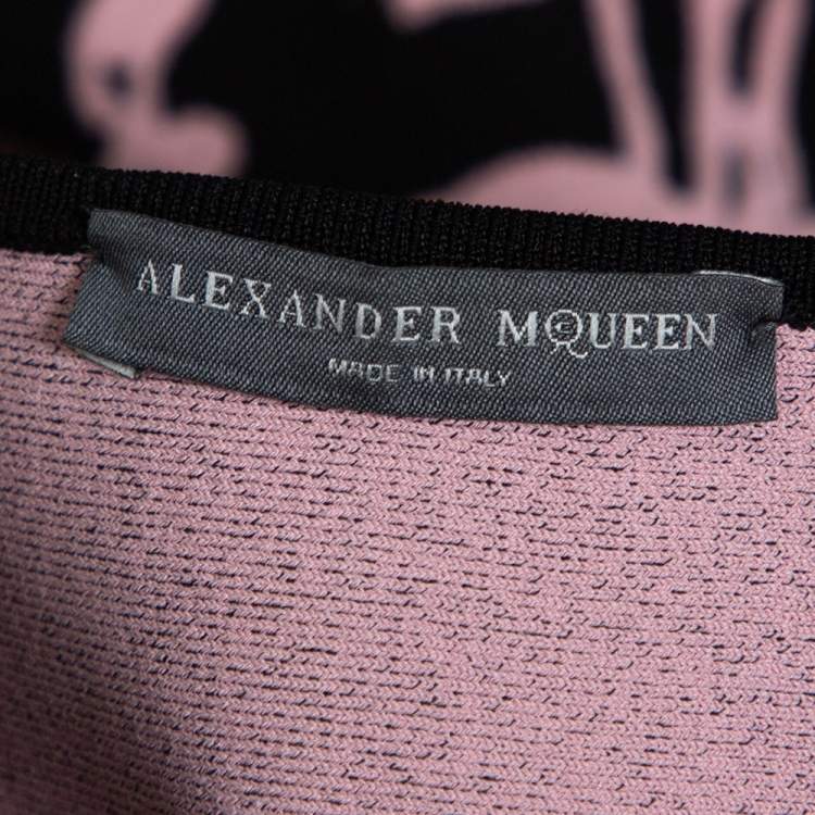 مملوكة مسبقًا Alexander McQueen Black & Pink Floral Jacquard Knit Skater Dress S