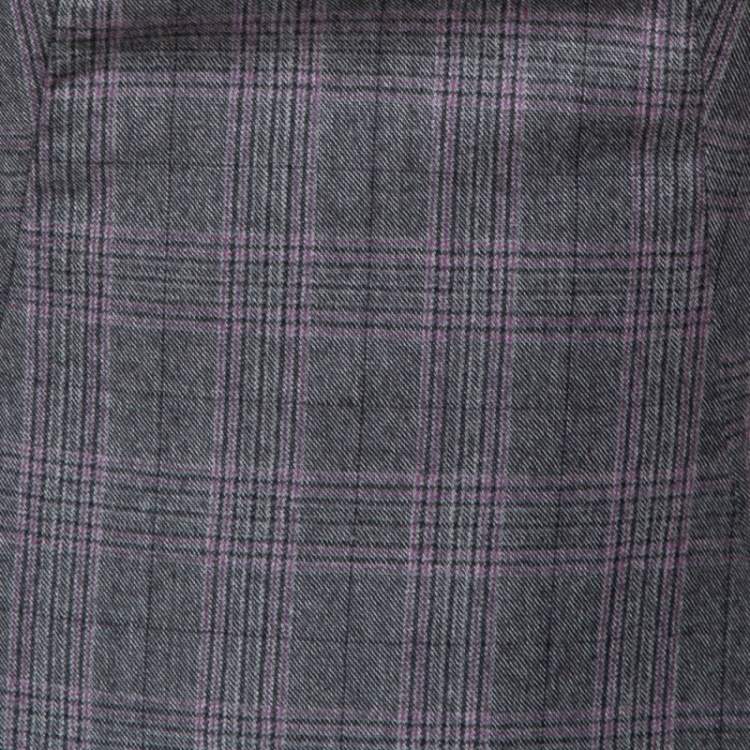 Pre Owned Alexander McQueen Grey Checked Wool Pleated Sleeve Dress S