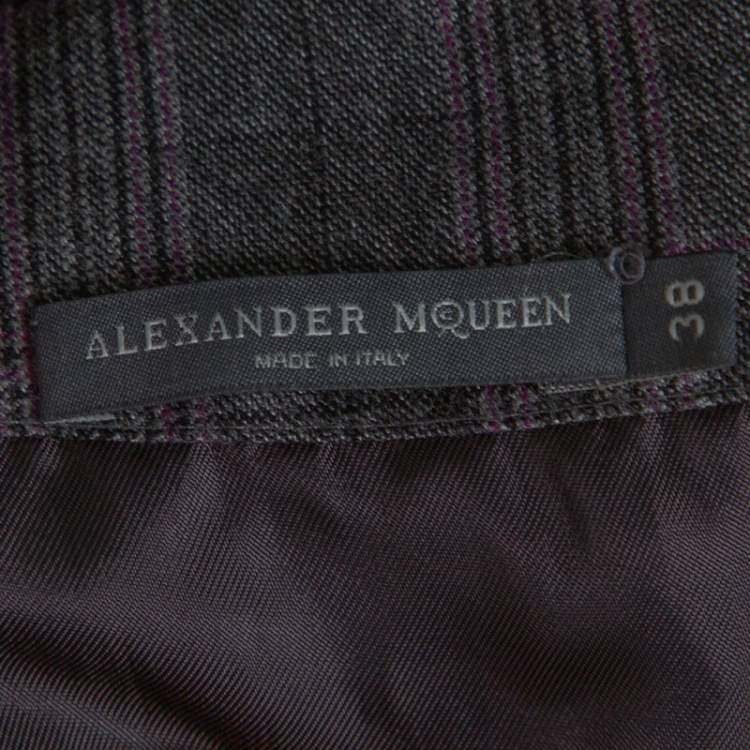 Pre Owned Alexander McQueen Grey Checked Wool Pleated Sleeve Dress S