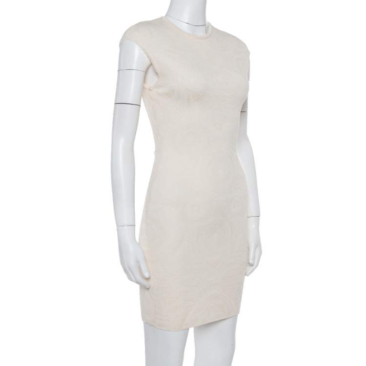 مملوكة مسبقًا Alexander McQueen Cream Jacquard Knit Fitted Dress S