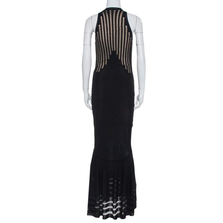 Pre Owned Alexander McQueen Black Knit Sheer Detail Sleeveless Maxi Dress S