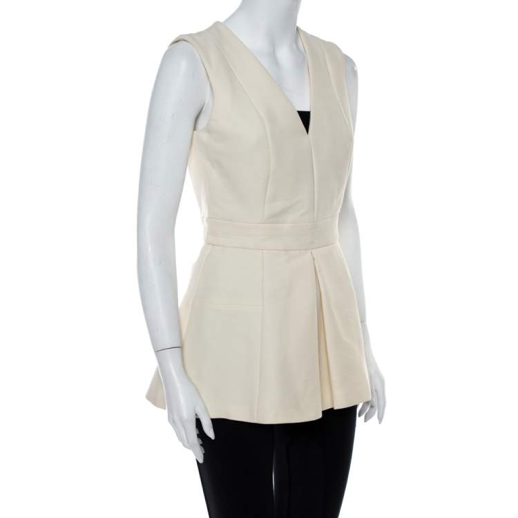 Pre Owned Alexander McQueen Cream V Neck Sleeveless Peplum Top M