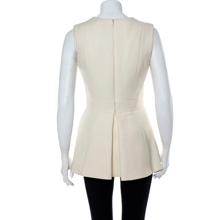 Pre Owned Alexander McQueen Cream V Neck Sleeveless Peplum Top M