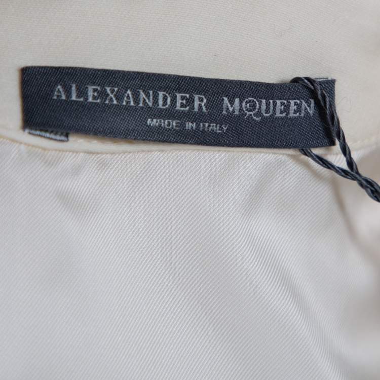Pre Owned Alexander McQueen Cream V Neck Sleeveless Peplum Top M