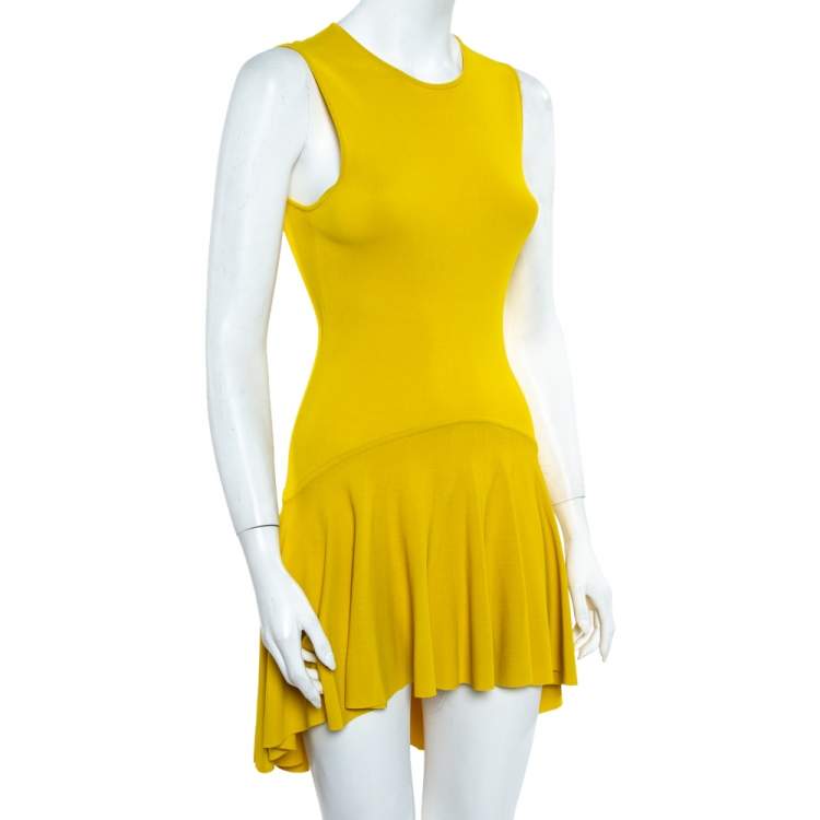Pre Owned Alexander McQueen Yellow Knit Asymmetrical Hem Detail Skater Dress M