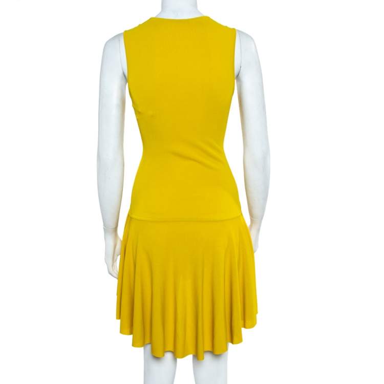 Pre Owned Alexander McQueen Yellow Knit Asymmetrical Hem Detail Skater Dress M