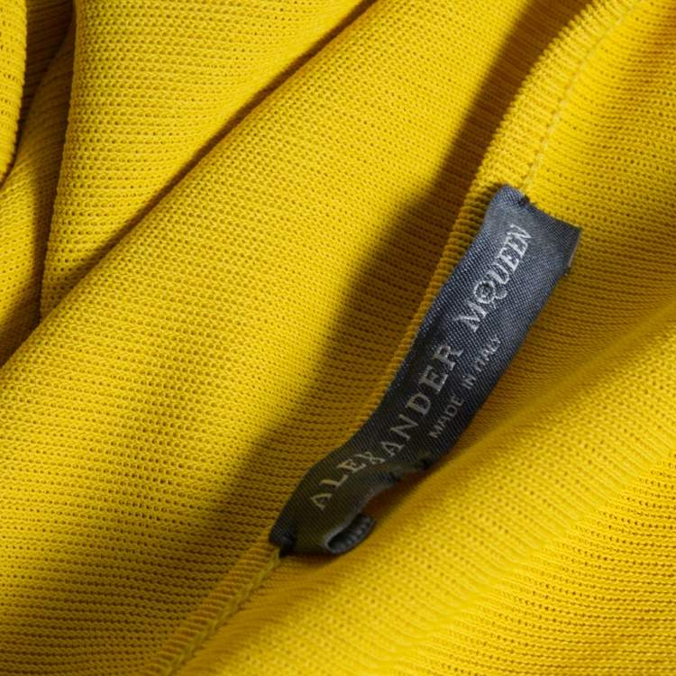 Pre Owned Alexander McQueen Yellow Knit Asymmetrical Hem Detail Skater Dress M