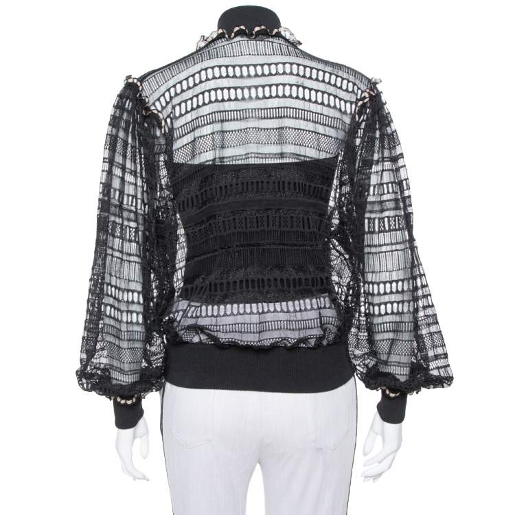 Pre Owned Alexander McQueen Black Lace Sheer Macrame` Jacket M