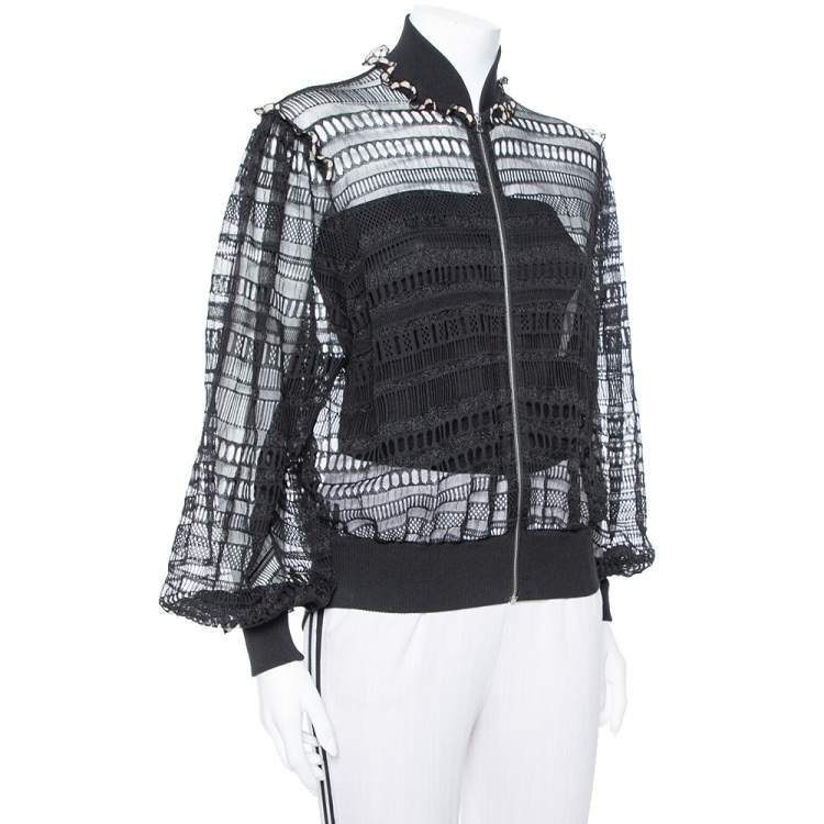 Pre Owned Alexander McQueen Black Lace Sheer Macrame` Jacket M