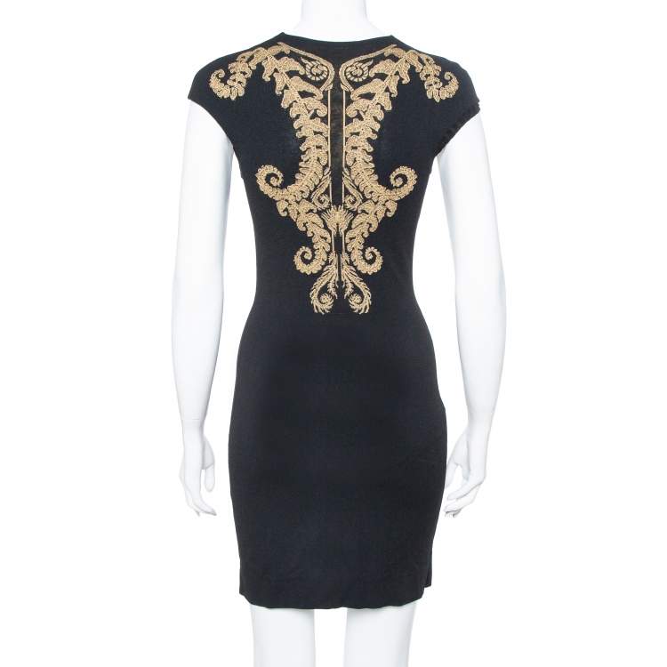 Pre Owned Alexander McQueen Black Floral Pattern Knit Sleeveless Bodycon Dress S