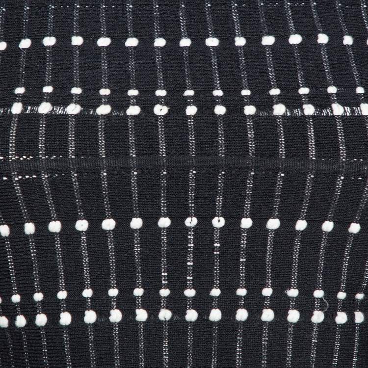 Pre Owned Alexander McQueen Monochrome Knit Boucle Detail Off Shoulder Crop Top M