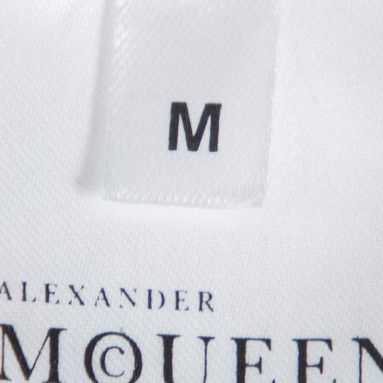 Pre Owned Alexander McQueen Monochrome Knit Boucle Detail Off Shoulder Crop Top M