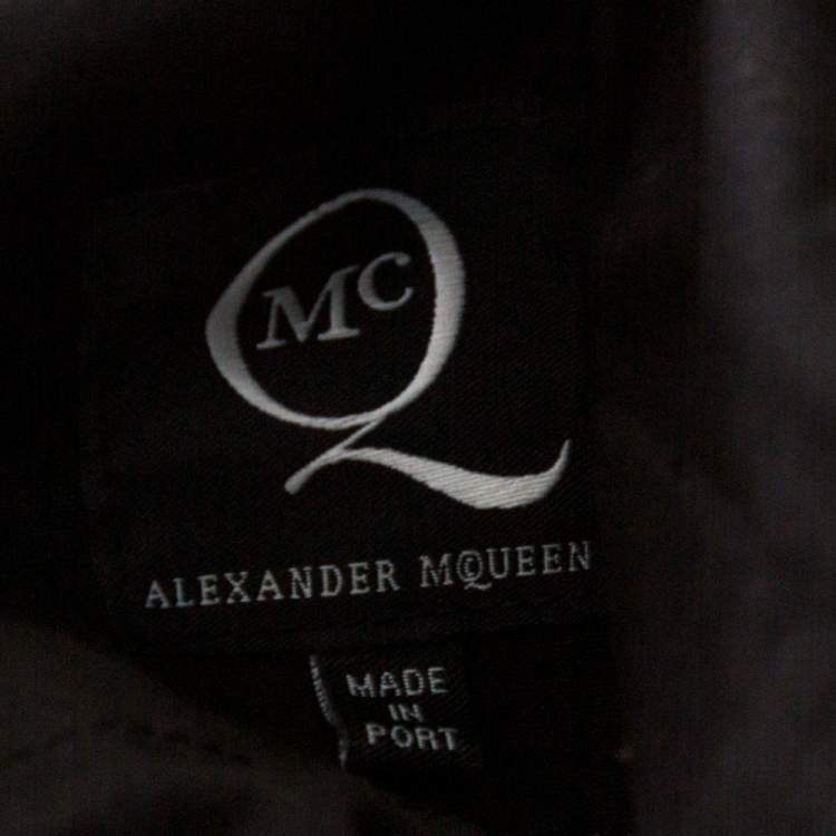 Pre Owned McQ by Alexander McQueen Navy Blue Wool Leather trim Detail Straight Leg Trousers XL