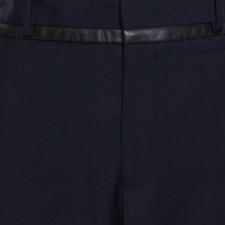 Pre Owned McQ by Alexander McQueen Navy Blue Wool Leather trim Detail Straight Leg Trousers XL