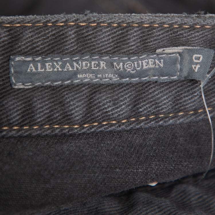 Pre Owned Alexander McQueen Vintage Dark Grey Sanded Denim Straight Leg Jeans S
