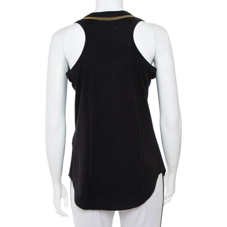 Pre Owned Alexander McQueen Black Gold Glory Embellished Knit Sleeveless Top M