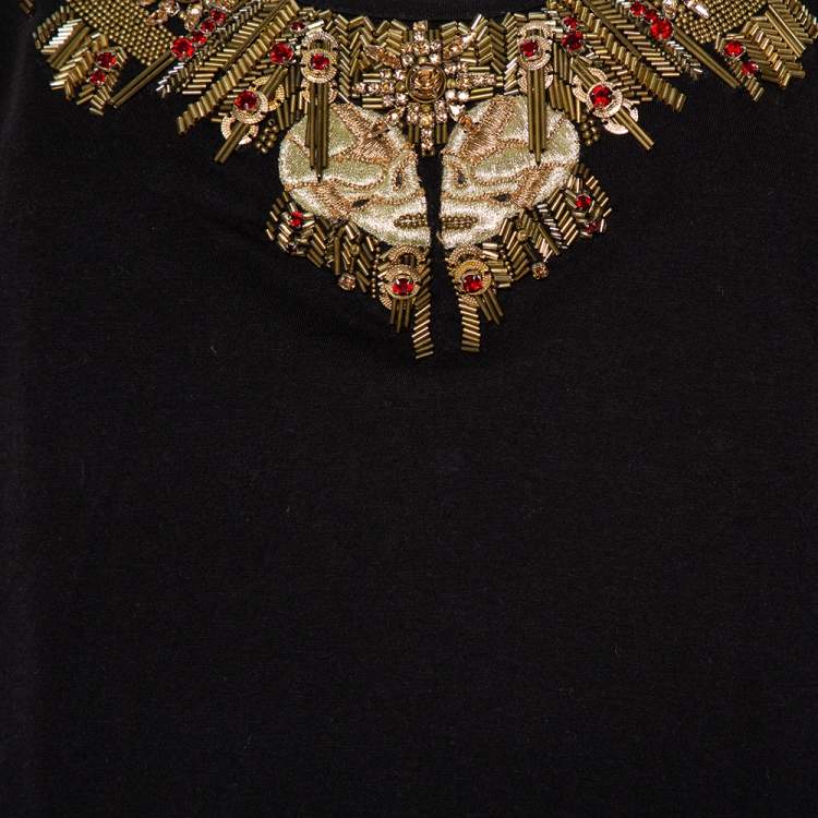 Pre Owned Alexander McQueen Black Gold Glory Embellished Knit Sleeveless Top M