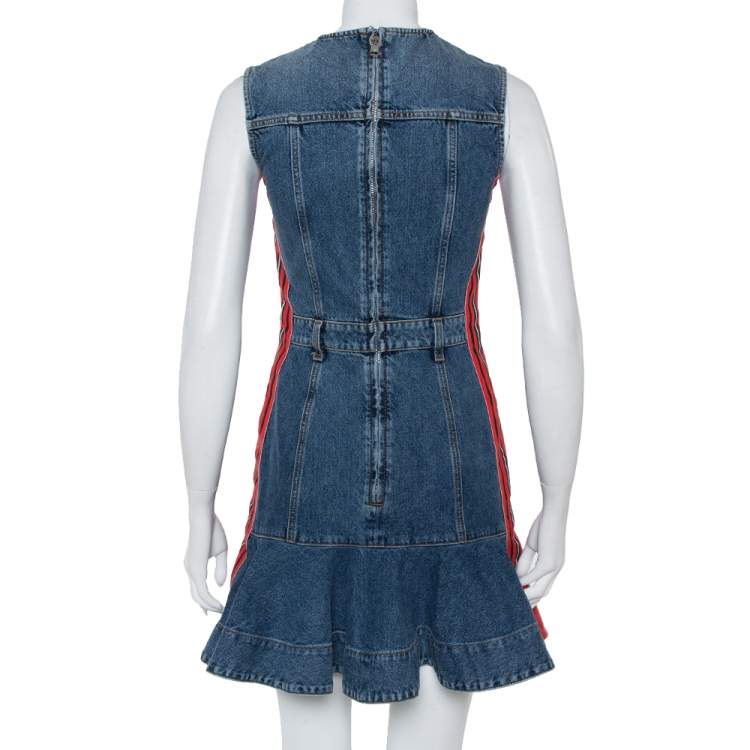 مملوكة مسبقًا Alexander McQueen Blue Denim Side Stripe Detail Flared Mini Dress S