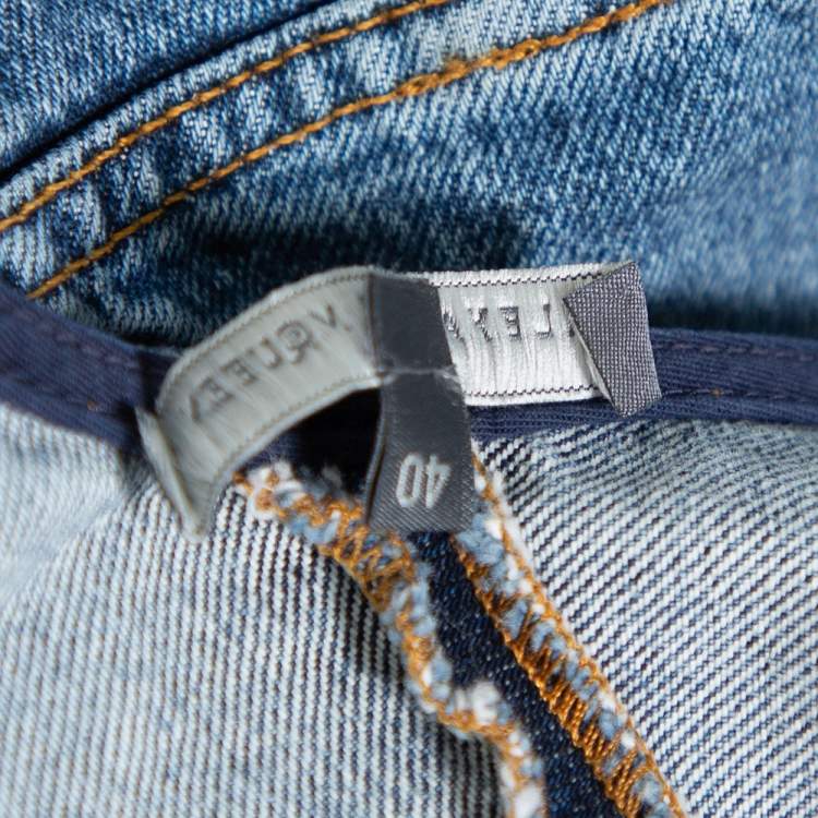 مملوكة مسبقًا Alexander McQueen Blue Denim Side Stripe Detail Flared Mini Dress S