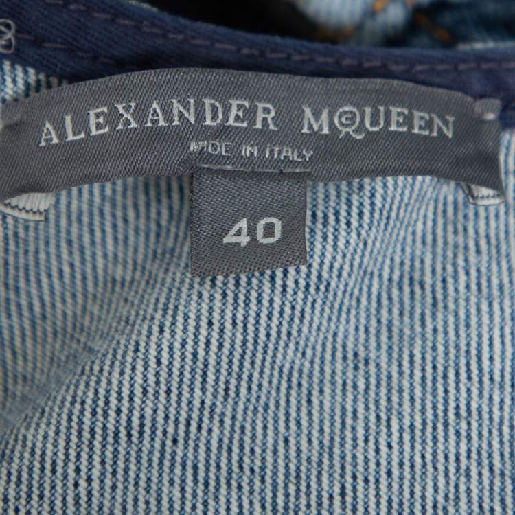 مملوكة مسبقًا Alexander McQueen Blue Denim Side Stripe Detail Flared Mini Dress S