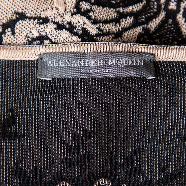 Pre Owned Alexander McQueen Beige & Black Jacquard Knit Sheath Dress M