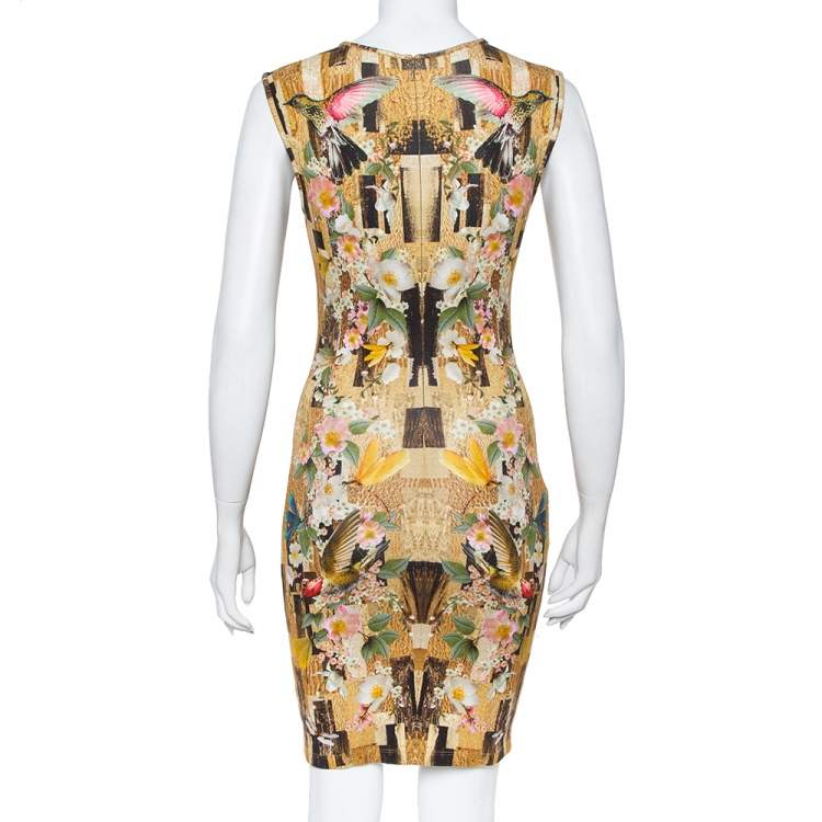 Pre Owned Alexander McQueen Multicolor Dragonfly Printed Knit Sleeveless Sheath Dress S