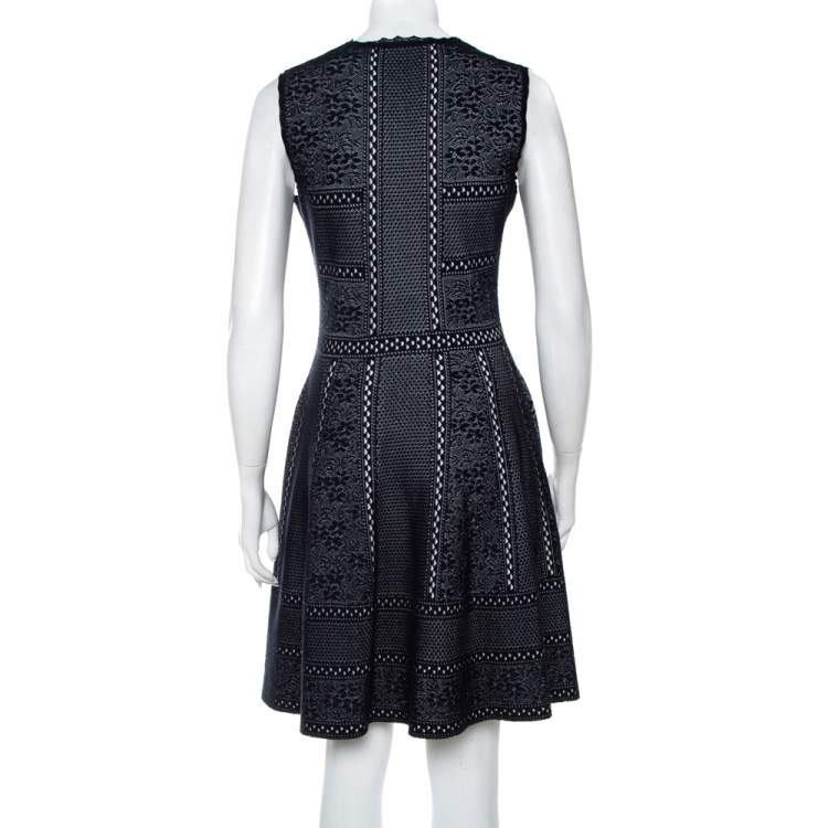 Pre Owned Alexander McQueen Navy Blue Lace Knit Full Circle Sleeveless Dress M