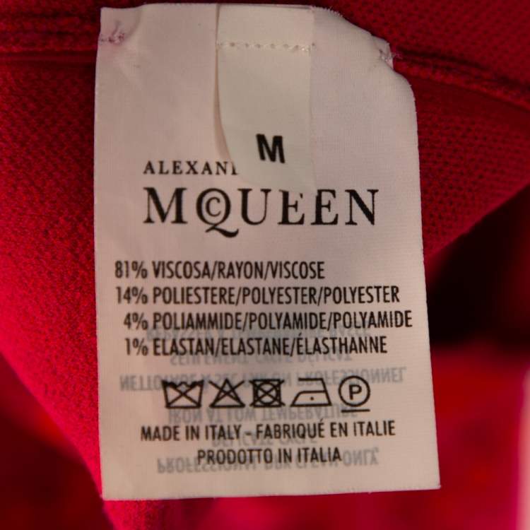 Pre Owned Alexander McQueen Pink and Red Leopard Printed Knit Sheath Dress M