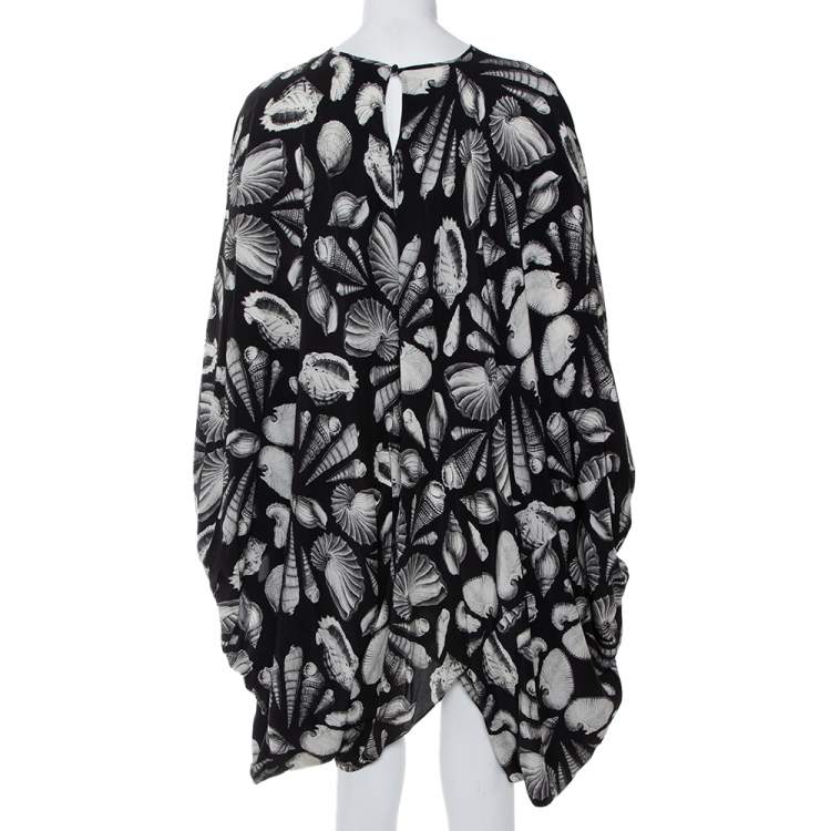 Pre Owned Alexander McQueen Black Shell Printed Silk Oversized Mini Dress M
